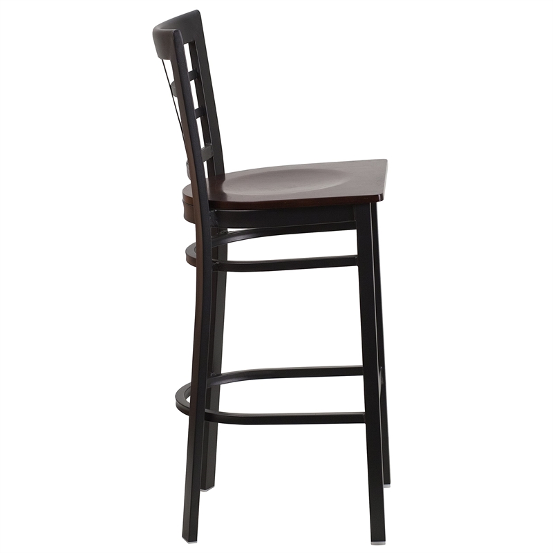Flash Furniture Metal Restaurant Bar Stool in Black and Walnut