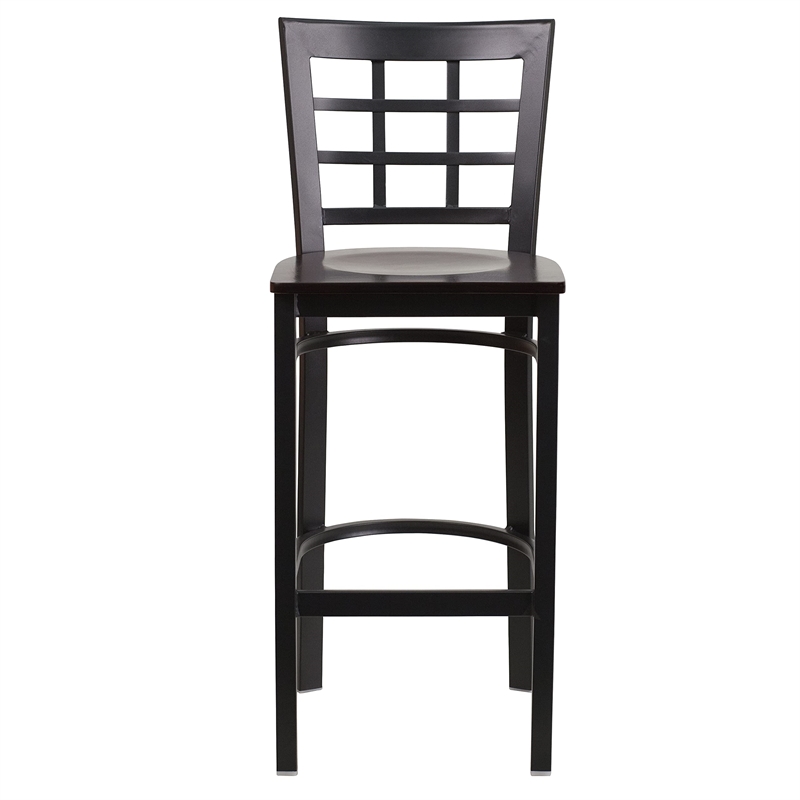Flash Furniture Metal Restaurant Bar Stool in Black and Walnut