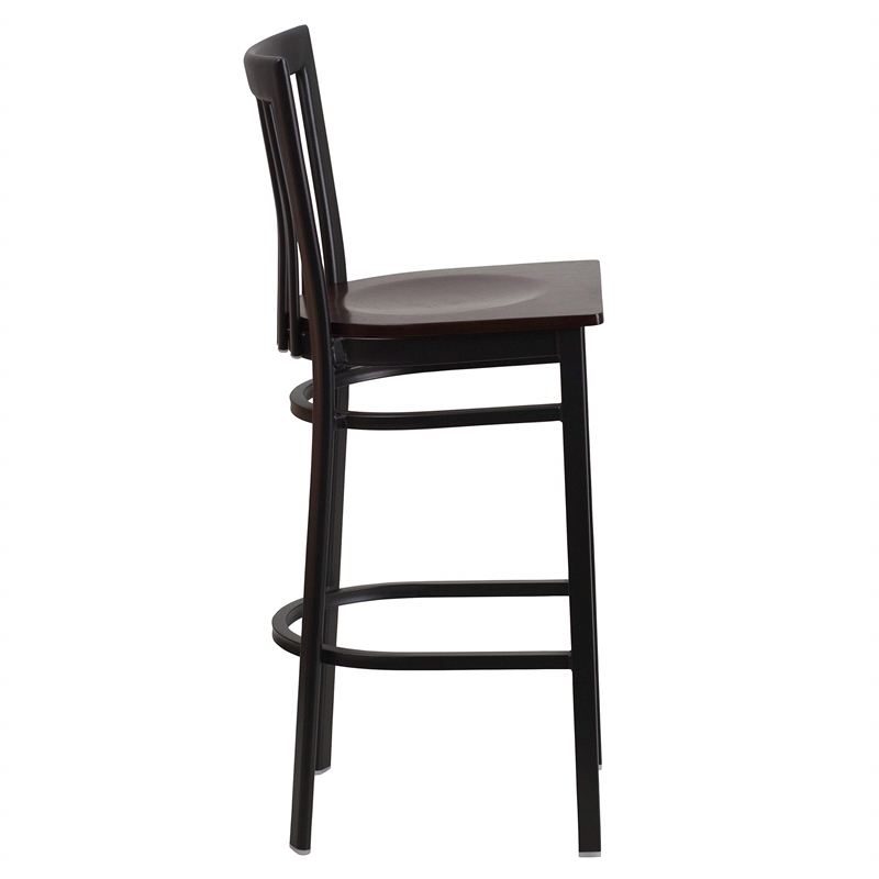 Flash Furniture Metal Restaurant Bar Stool in Black and Walnut