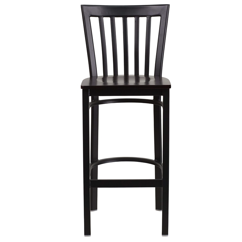 Flash Furniture Metal Restaurant Bar Stool in Black and Walnut