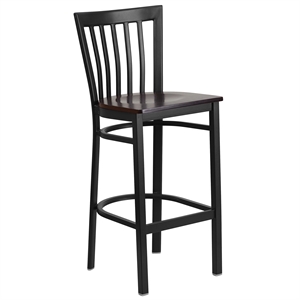 Flash Furniture Metal Restaurant Bar Stool in Black and Walnut