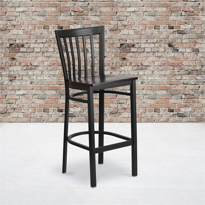 Flash Furniture Metal Restaurant Bar Stool in Black and Walnut