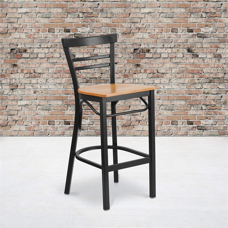 Flash Furniture Metal Restaurant Bar Stool in Black and Natural