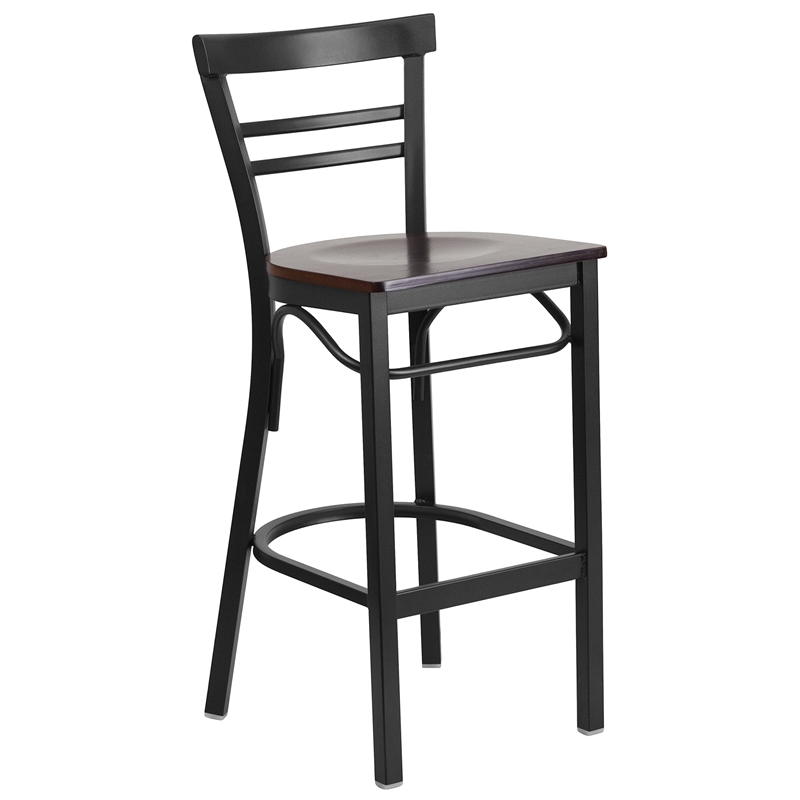 Flash Furniture Metal Restaurant Bar Stool in Black and Walnut