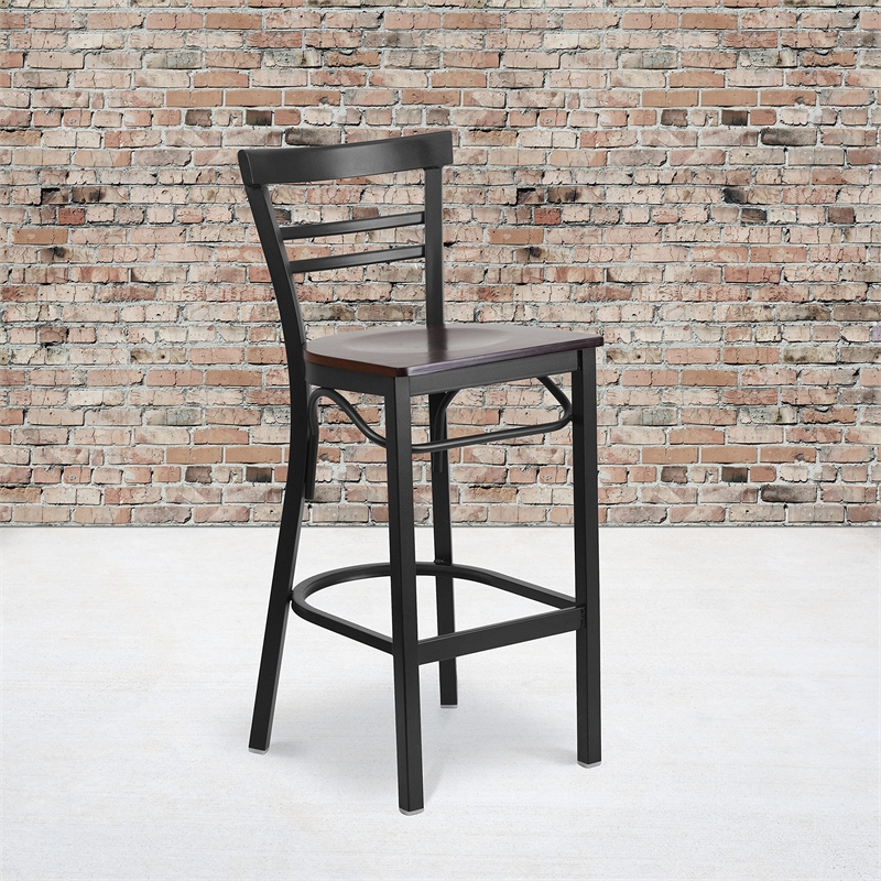 Flash Furniture Metal Restaurant Bar Stool in Black and Walnut