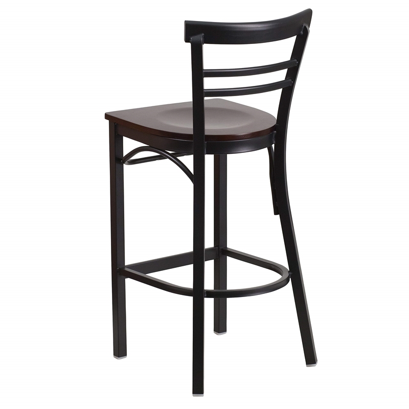Flash Furniture Metal Restaurant Bar Stool in Black and Walnut