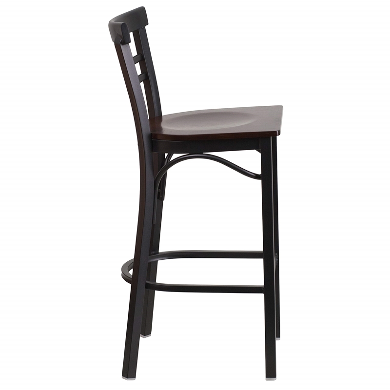 Flash Furniture Metal Restaurant Bar Stool in Black and Walnut