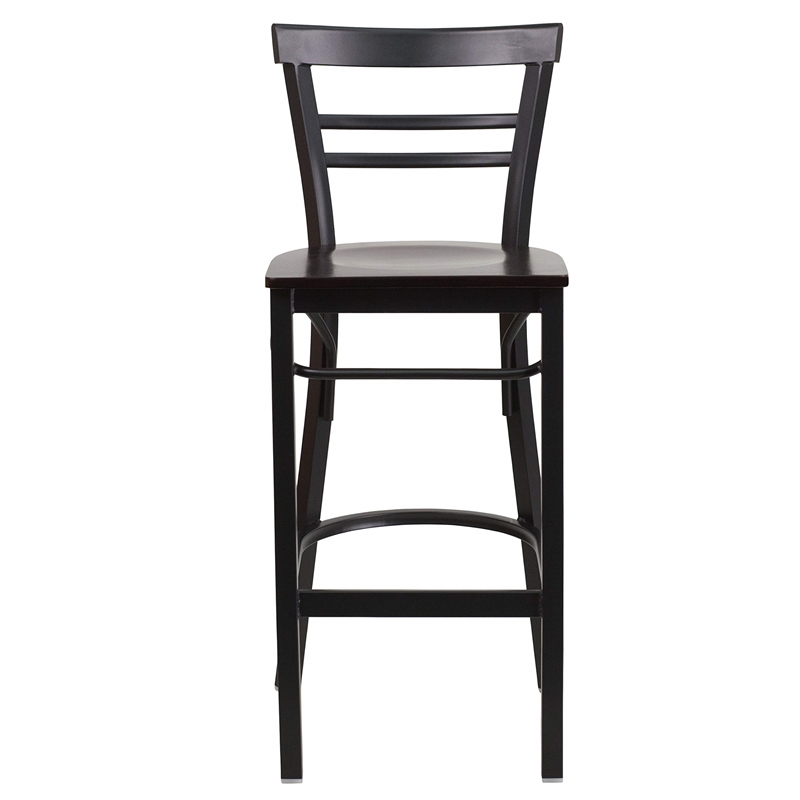 Flash Furniture Metal Restaurant Bar Stool in Black and Walnut
