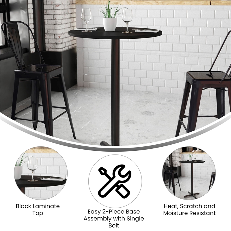 Flash Furniture 30Rd Laminate Table-X-Base In Black