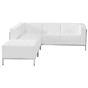 flash furniture imagination 3 piece leather sectional set in white