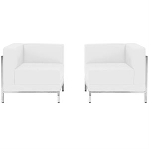 flash furniture 2 piece leather reception sofa set in white