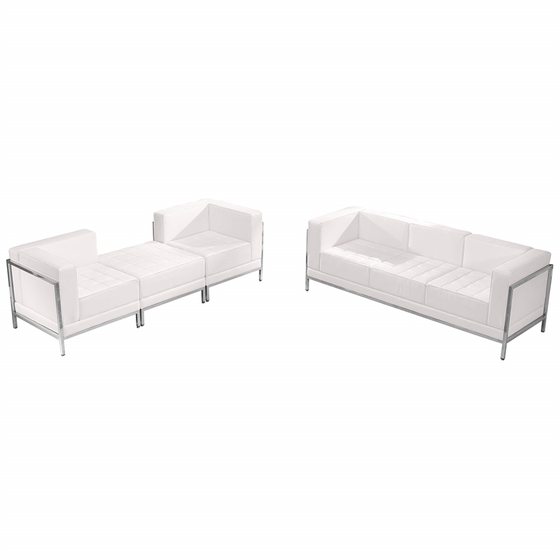 Flash Furniture Imagination 4-Piece Leather Reception Sofa Set in White