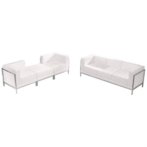 Flash Furniture Imagination 4-Piece Leather Reception Sofa Set in White