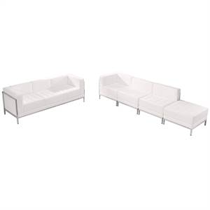 Flash Furniture Imagination 5-Piece Leather Reception Sofa Set in White