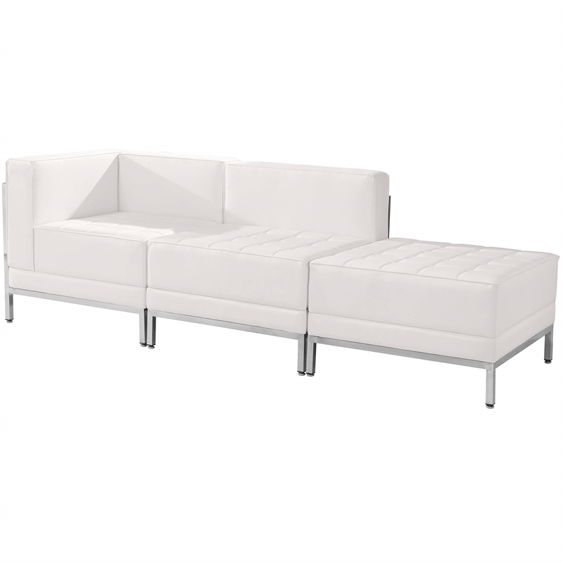 Flash Furniture 3 Piece Leather Reception Sofa Set in White