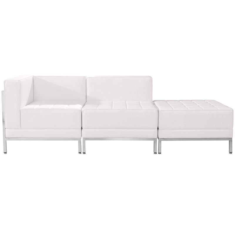 Flash Furniture 3 Piece Leather Reception Sofa Set in White