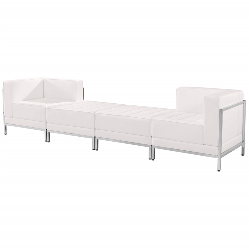 Flash Furniture 4 Piece Leather Reception Sofa Set in White