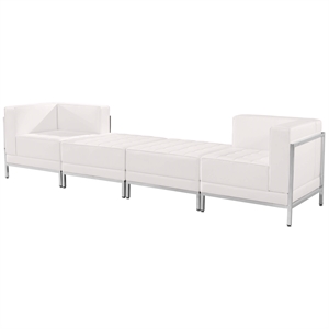 Flash Furniture 4 Piece Leather Reception Sofa Set in White
