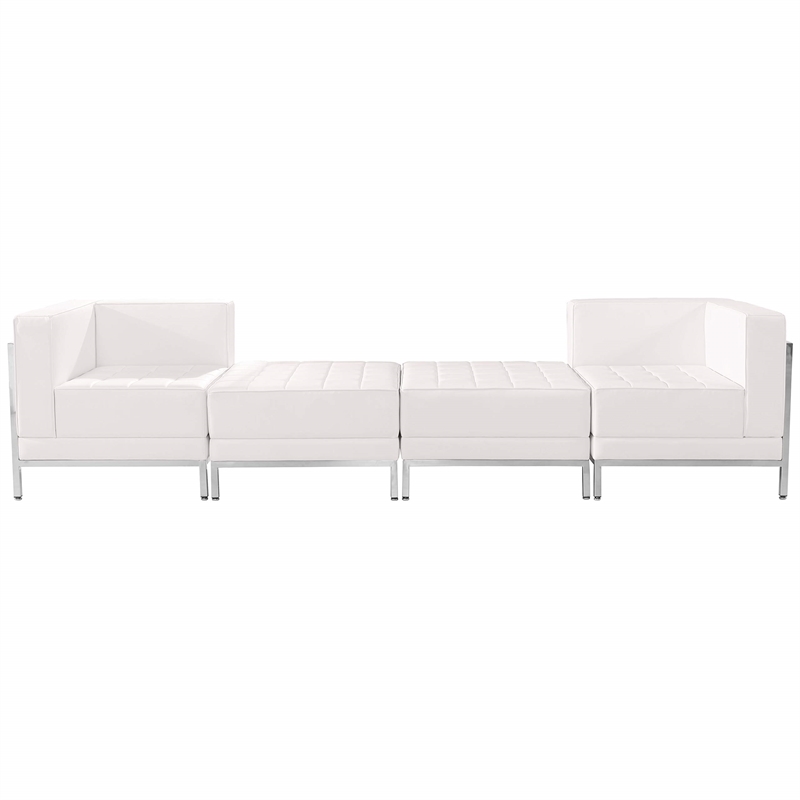Flash Furniture 4 Piece Leather Reception Sofa Set in White