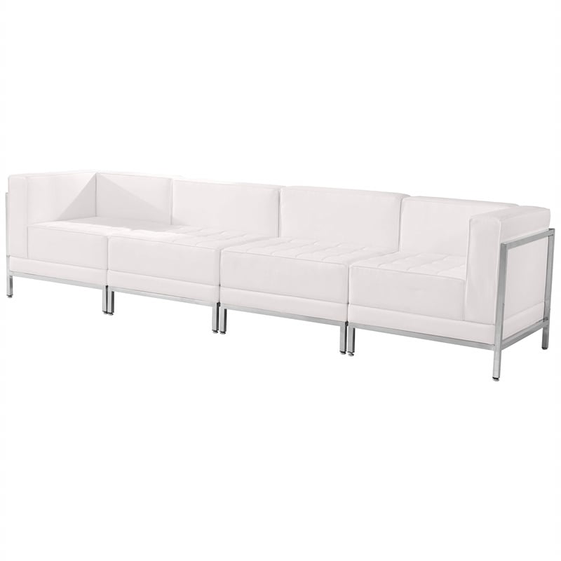 Flash Furniture 4 Piece Leather Reception Sofa Set in White
