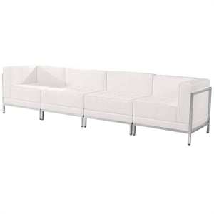 Flash Furniture 4 Piece Leather Reception Sofa Set in White