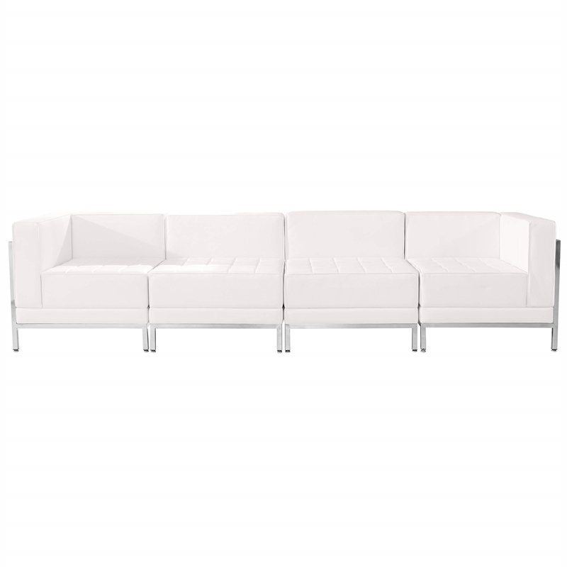Flash Furniture 4 Piece Leather Reception Sofa Set in White