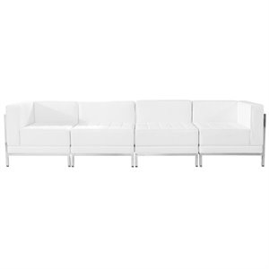 flash furniture 4 piece leather reception sofa set in white