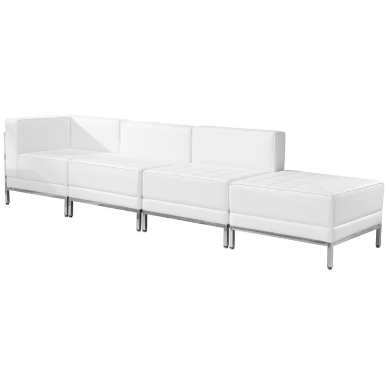 Flash Furniture 4 Piece Leather Reception Sofa Set in White | Cymax ...