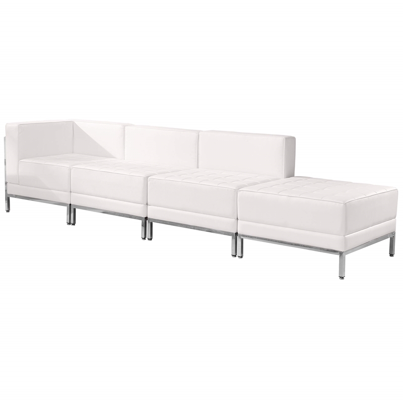 Flash Furniture 4 Piece Leather Reception Sofa Set in White