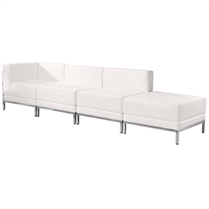 Flash Furniture 4 Piece Leather Reception Sofa Set in White