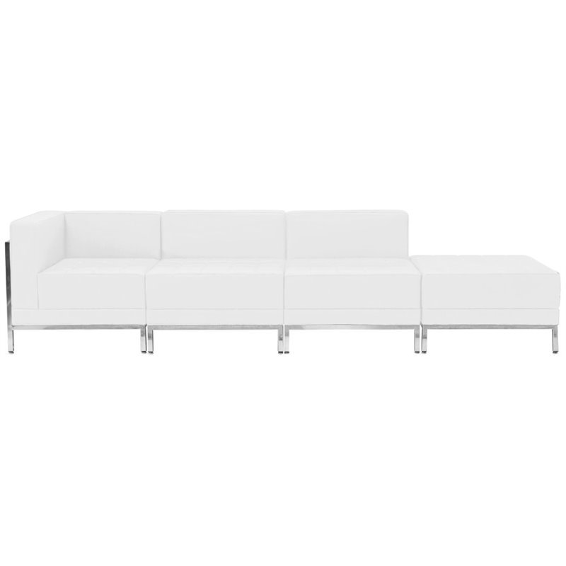 Flash Furniture 4 Piece Leather Reception Sofa Set in White ...