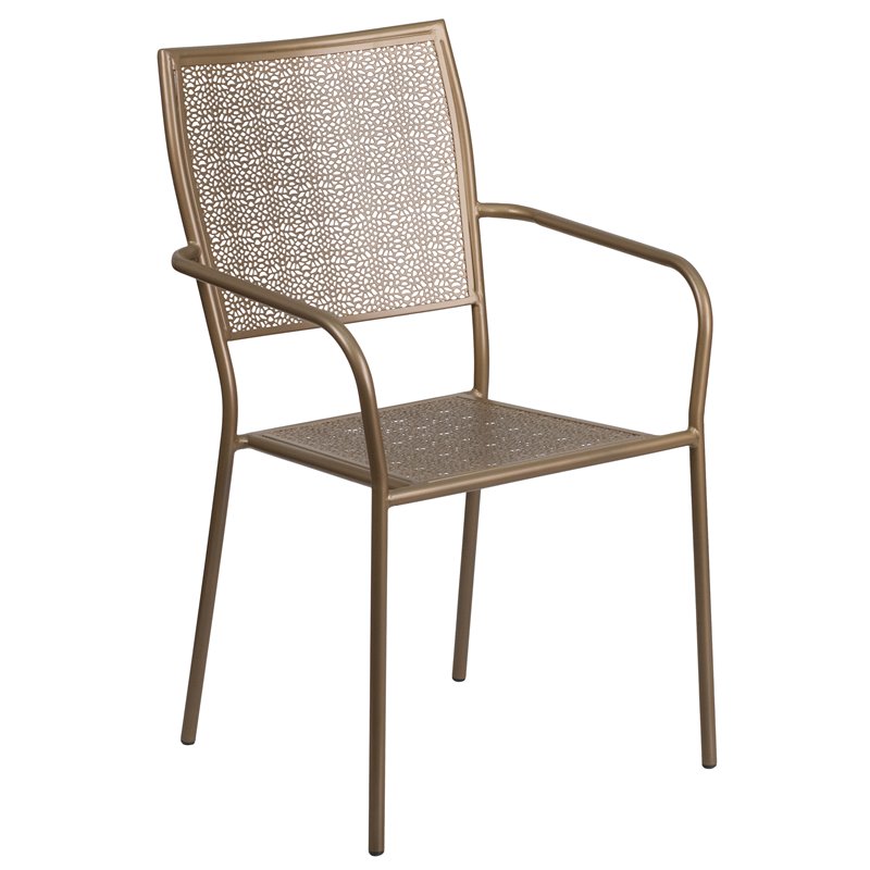 Flash Furniture Stackable Steel Square Back Patio Dining Side Chair in Gold