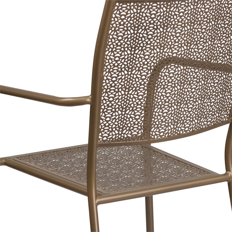 Flash Furniture Stackable Steel Square Back Patio Dining Side Chair in Gold