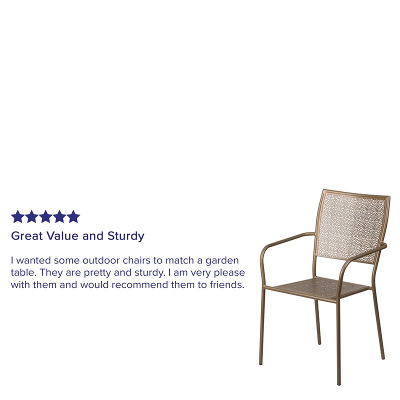 Flash Furniture Stackable Steel Square Back Patio Dining Side Chair in Gold