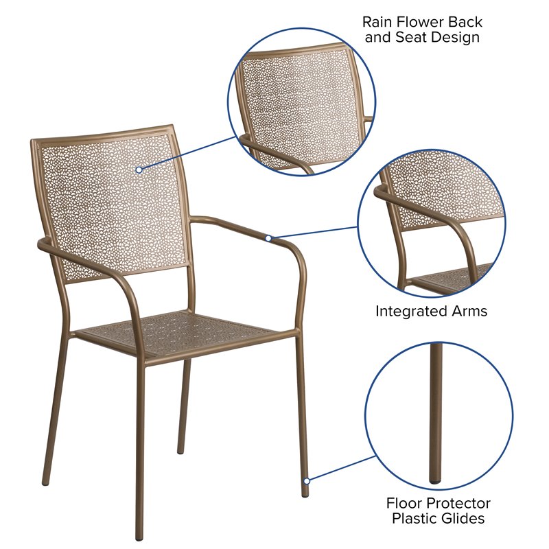 Flash Furniture Stackable Steel Square Back Patio Dining Side Chair in Gold