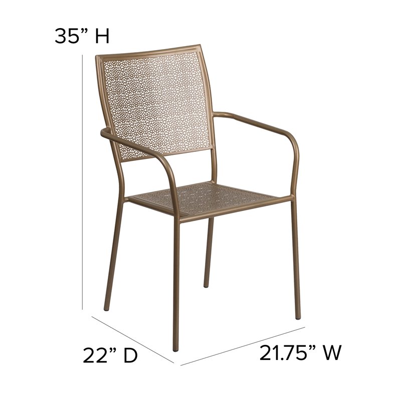 Flash Furniture Stackable Steel Square Back Patio Dining Side Chair in Gold