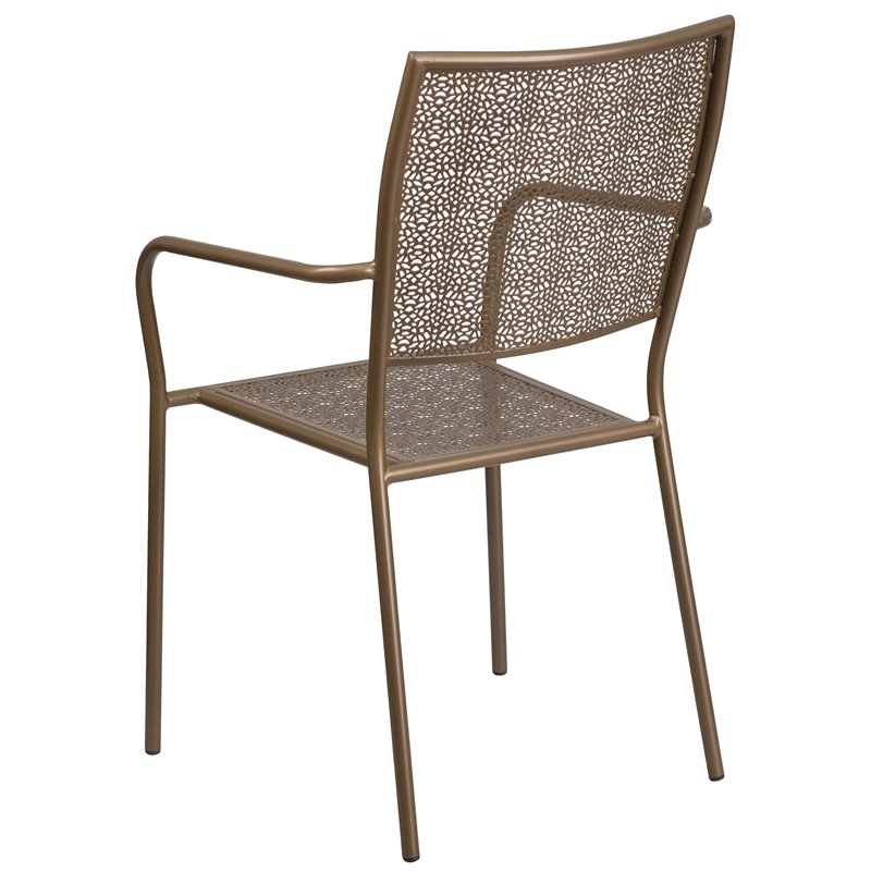 Flash Furniture Stackable Steel Square Back Patio Dining Side Chair in Gold