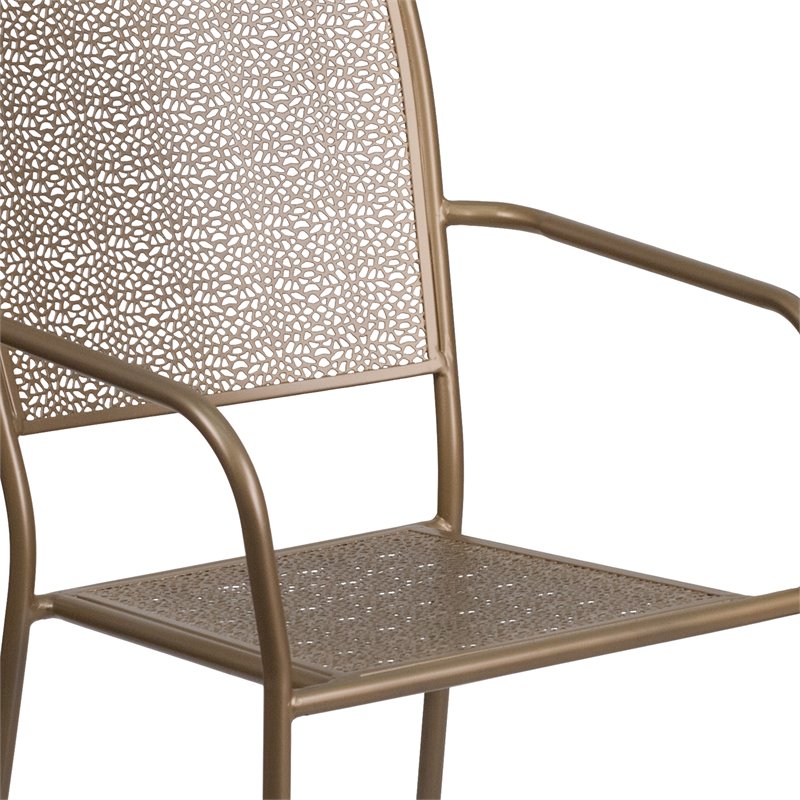 Flash Furniture Stackable Steel Square Back Patio Dining Side Chair in Gold