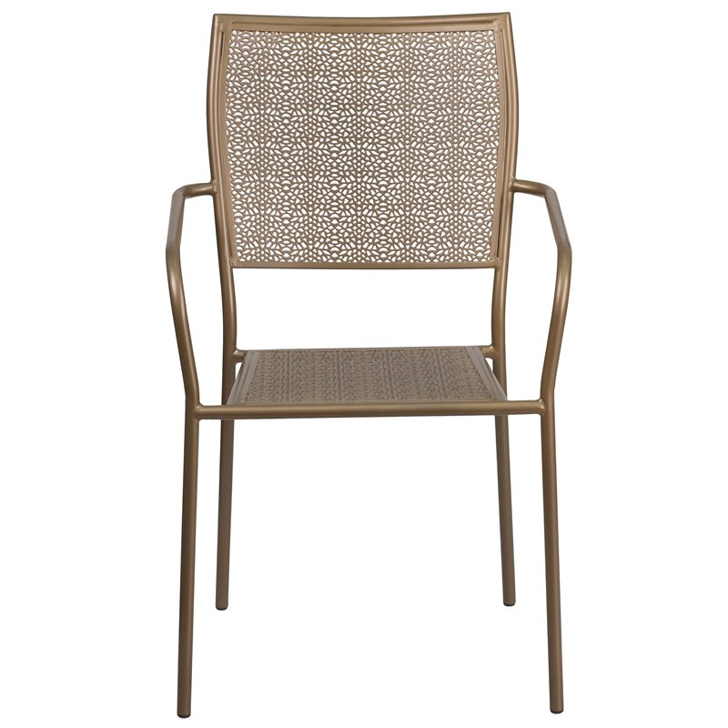 Flash Furniture Stackable Steel Square Back Patio Dining Side Chair in Gold