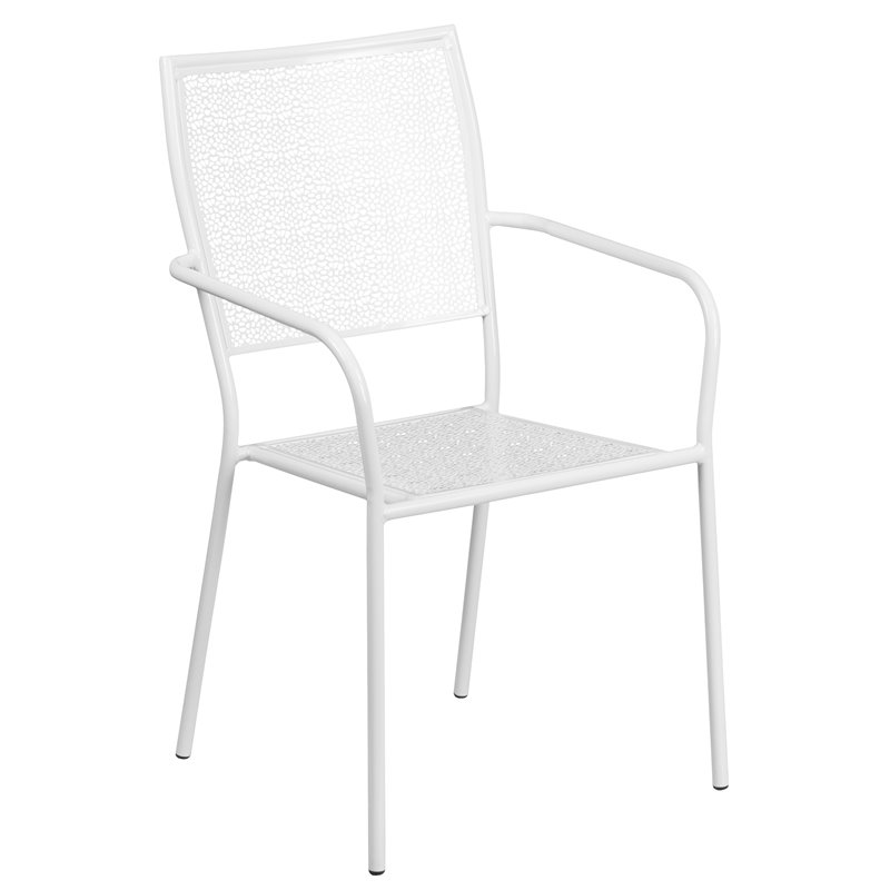 Flash Furniture Stackable Steel Square Back Patio Dining Side Chair in White