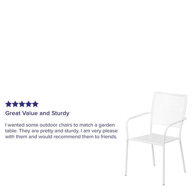 Flash Furniture Stackable Steel Square Back Patio Dining Side Chair in White