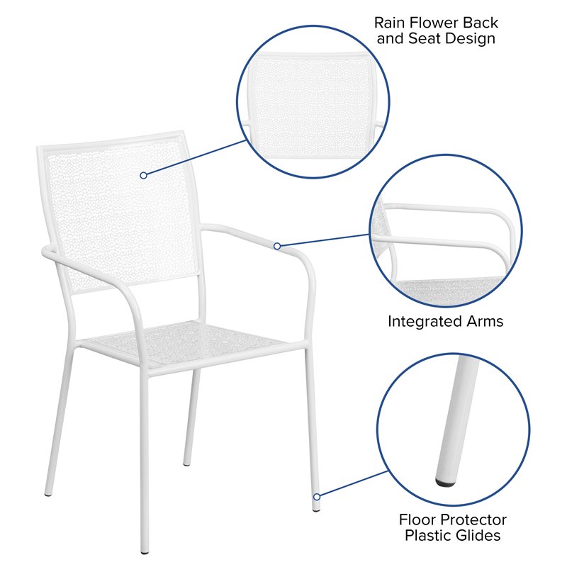 Flash Furniture Stackable Steel Square Back Patio Dining Side Chair in White