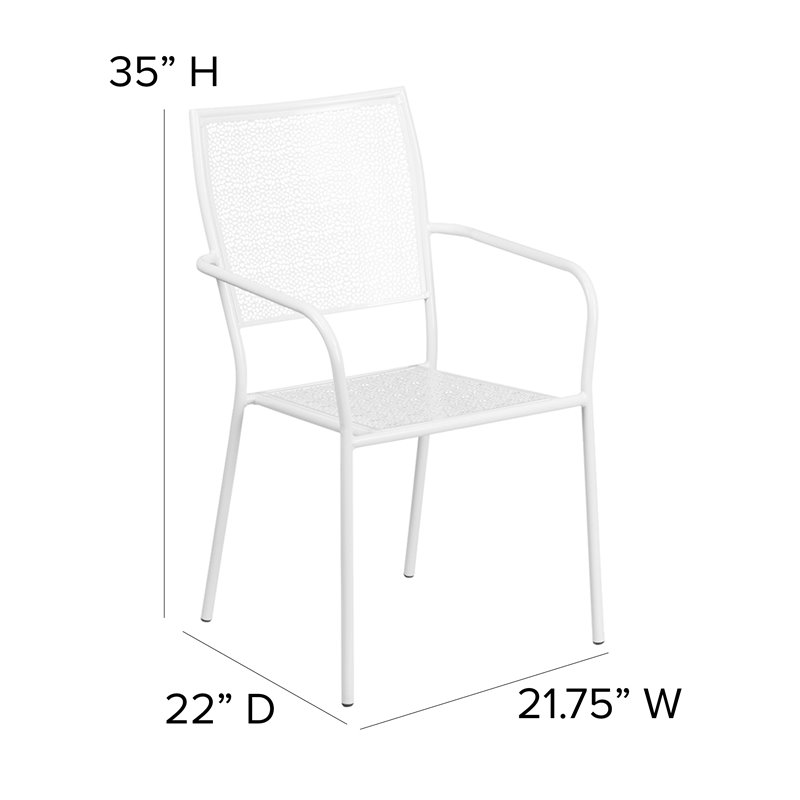 Flash Furniture Stackable Steel Square Back Patio Dining Side Chair in White