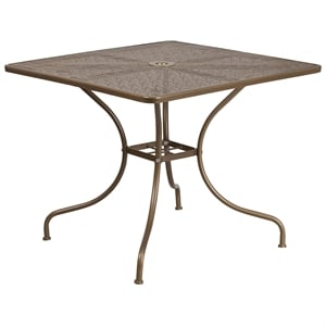 Flash Furniture 28&quot Square Steel Flower Print Patio Dining Table in Gold