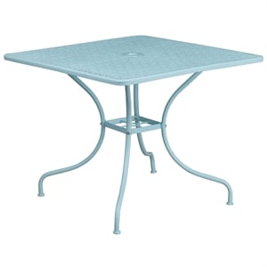 Flash Furniture 28&quot Square Steel Flower Print Patio Dining Table in Sky Blue