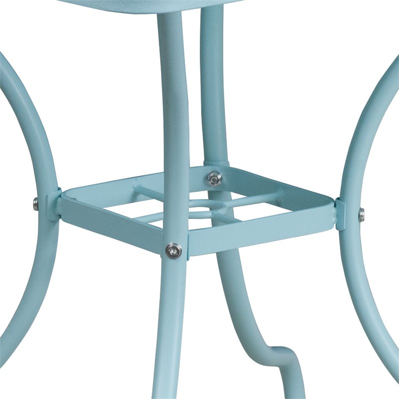 flash furniture 35.5&quot square steel flower print patio dining table in sky blue
