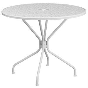 Flash Furniture 35.25&quot Round Steel Flower Print Patio Dining Table in White