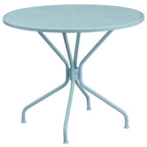 Flash Furniture 35.25&quot Round Steel Flower Print Patio Dining Table in Sky Blue