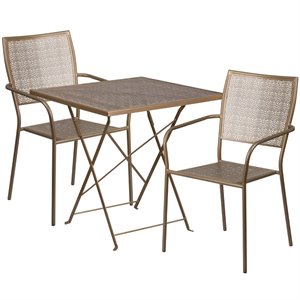 flash furniture steel flower print folding patio dining set in gold with square back chairs