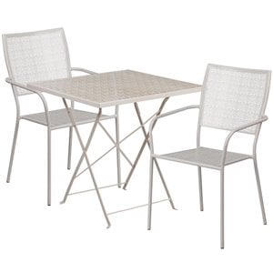 flash furniture steel flower print folding patio dining set in silver with square back chairs